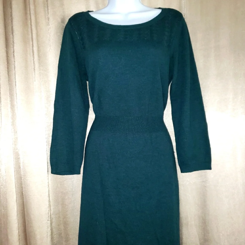 NWOT LOFT green 3/4 sleeve wool blend sweater dress Womens Medium